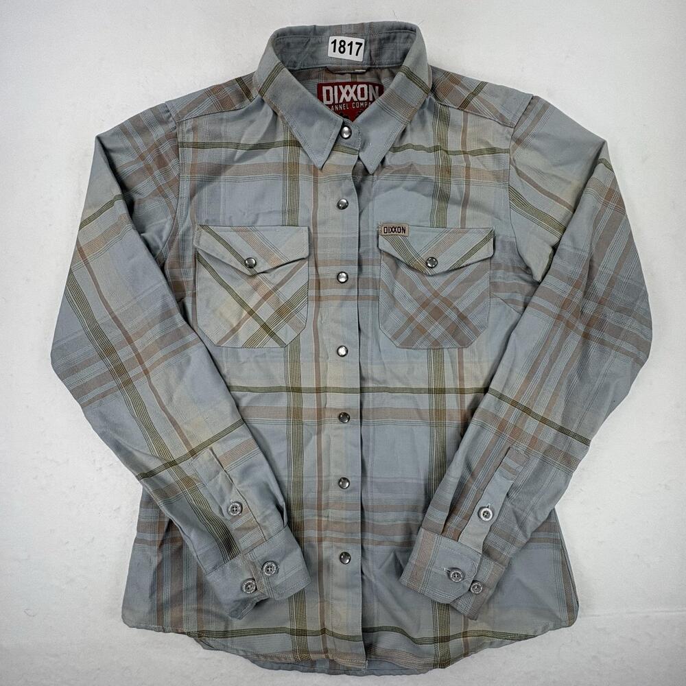Dixxon Flannel Shirt Women’s Medium Gray Plaid Long Sleeve Snap Button Malibu